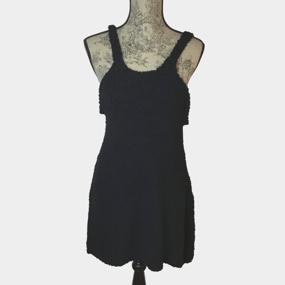 POL Women Black Textured Knit Mini Dress Stretch Boho Layered Festival S/M NWOT - Picture 3 of 4